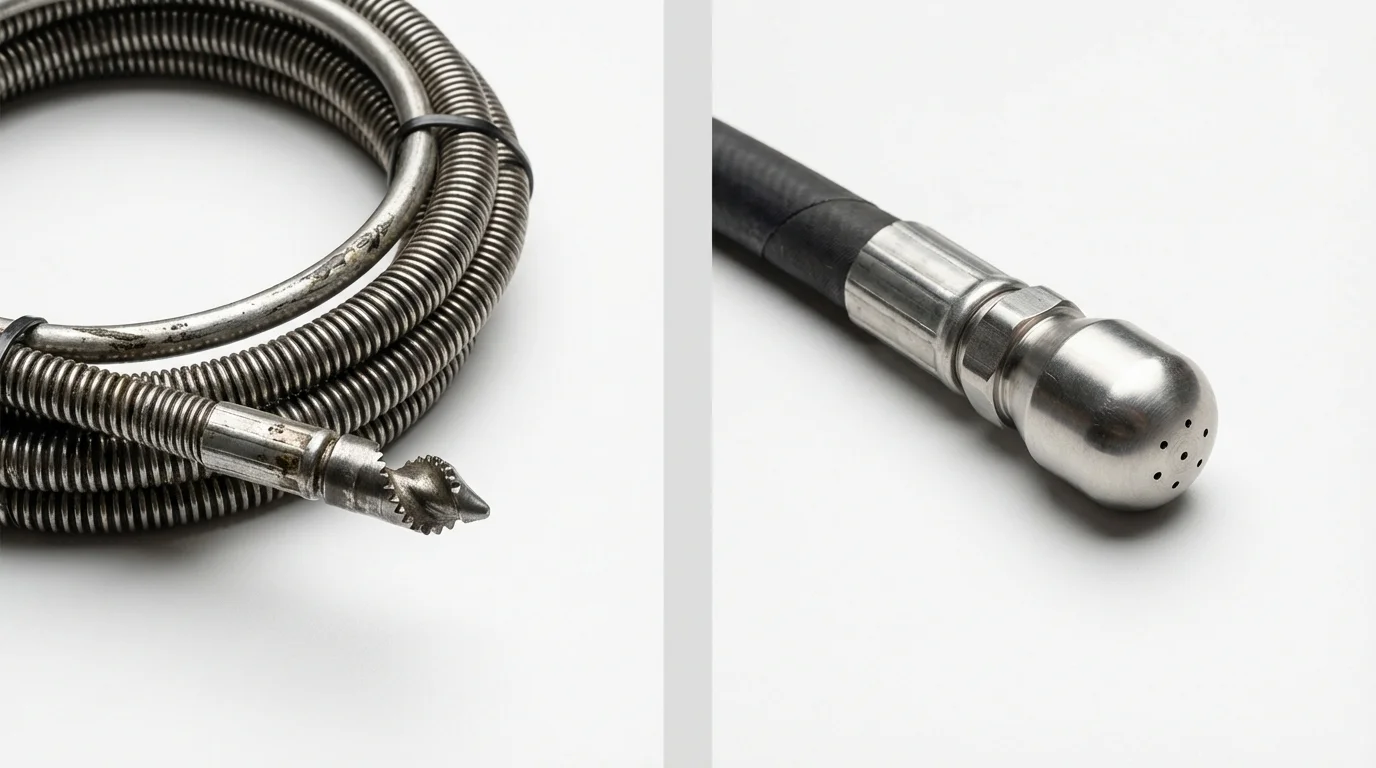 Drain snake cable and hydro jetting nozzle used for drain cleaning in Horn Lake, MS